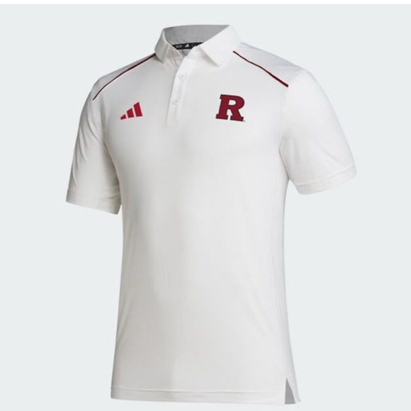 Rutgers Scarlet Knights Adidas White Polo Shirt with Red Accents- - Picture 1 of 4